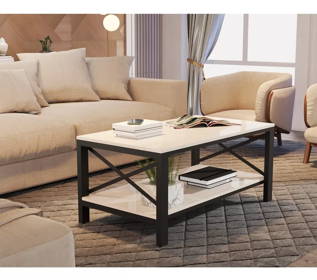 MESA DE CENTRO BE DESIGN INDUSTRIAL PERLA JB8088 PE - 1