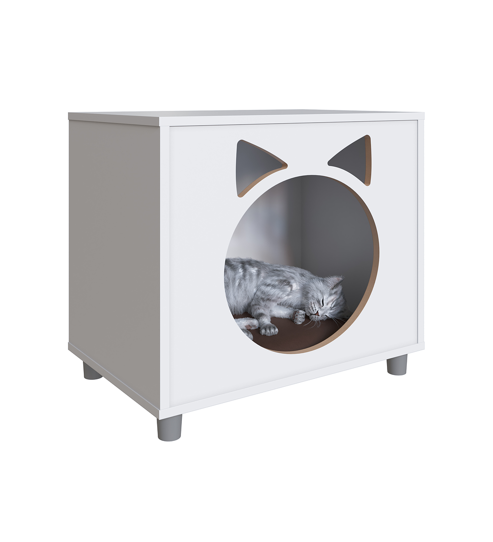 VELADOR BE DESIGN PET MDP BLANCO GATO CON COJÍN - 1