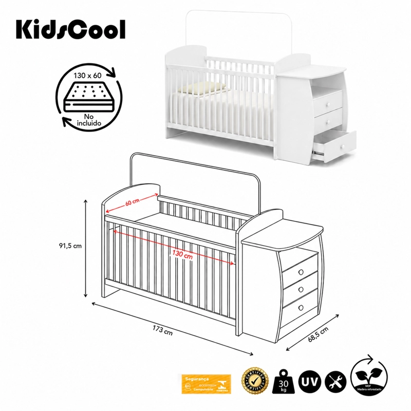 CUNA KIDSCOOL BAMBINI BLANCA CON MUDADOR - 7