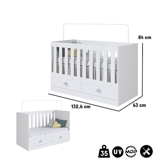 CUNA KIDSCOOL NEW AMORE BLANCO MULTIFUNCIONAL 3 EN 1 - 3