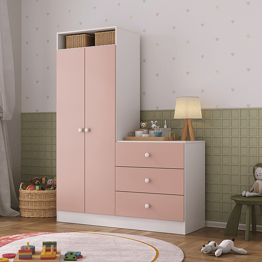 ARMARIO KIDSCOOL PIMPOLHO MDP ROSADO CON COMODA - 3