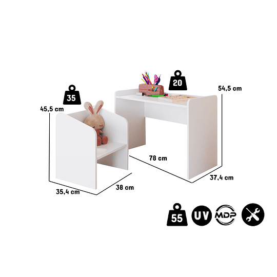 MESA KIDSCOOL MONTESSORI CON SILLA BLANCO - 3