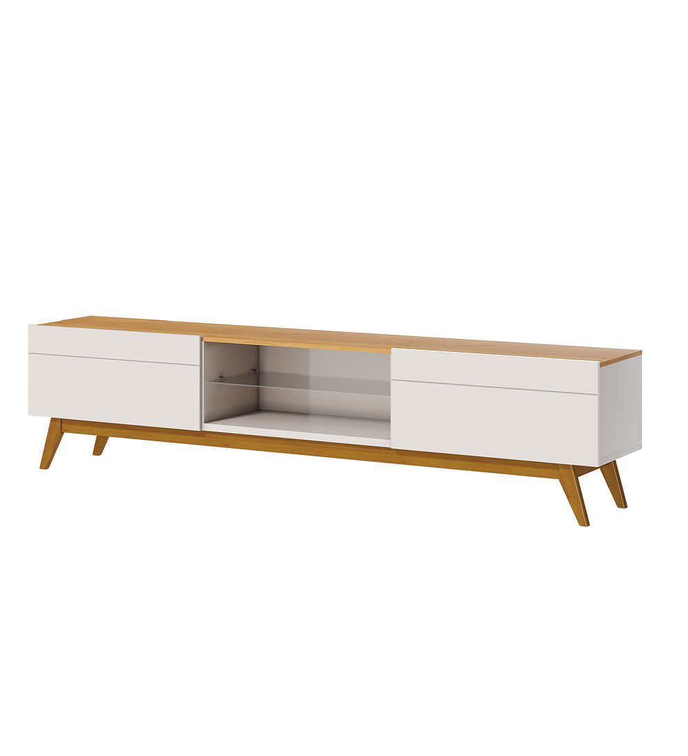 RACK TV BE DESIGN STAND MDP BLANCO CLASSIC 11833 1.8 CAJONES CARAMELO - 1