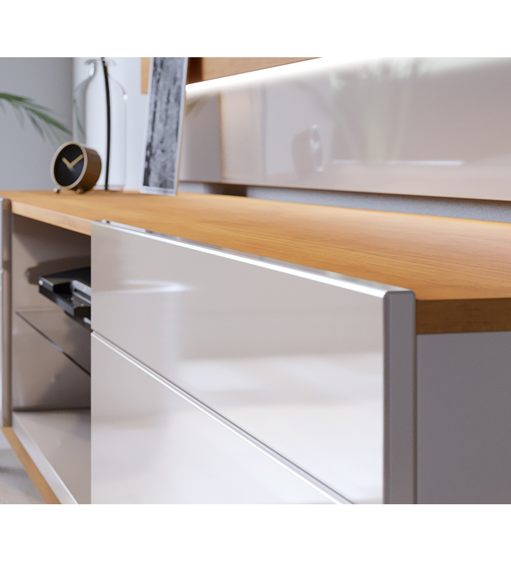 RACK TV BE DESIGN STAND MDP BLANCO CLASSIC 11833 1.8 CAJONES CARAMELO - 3