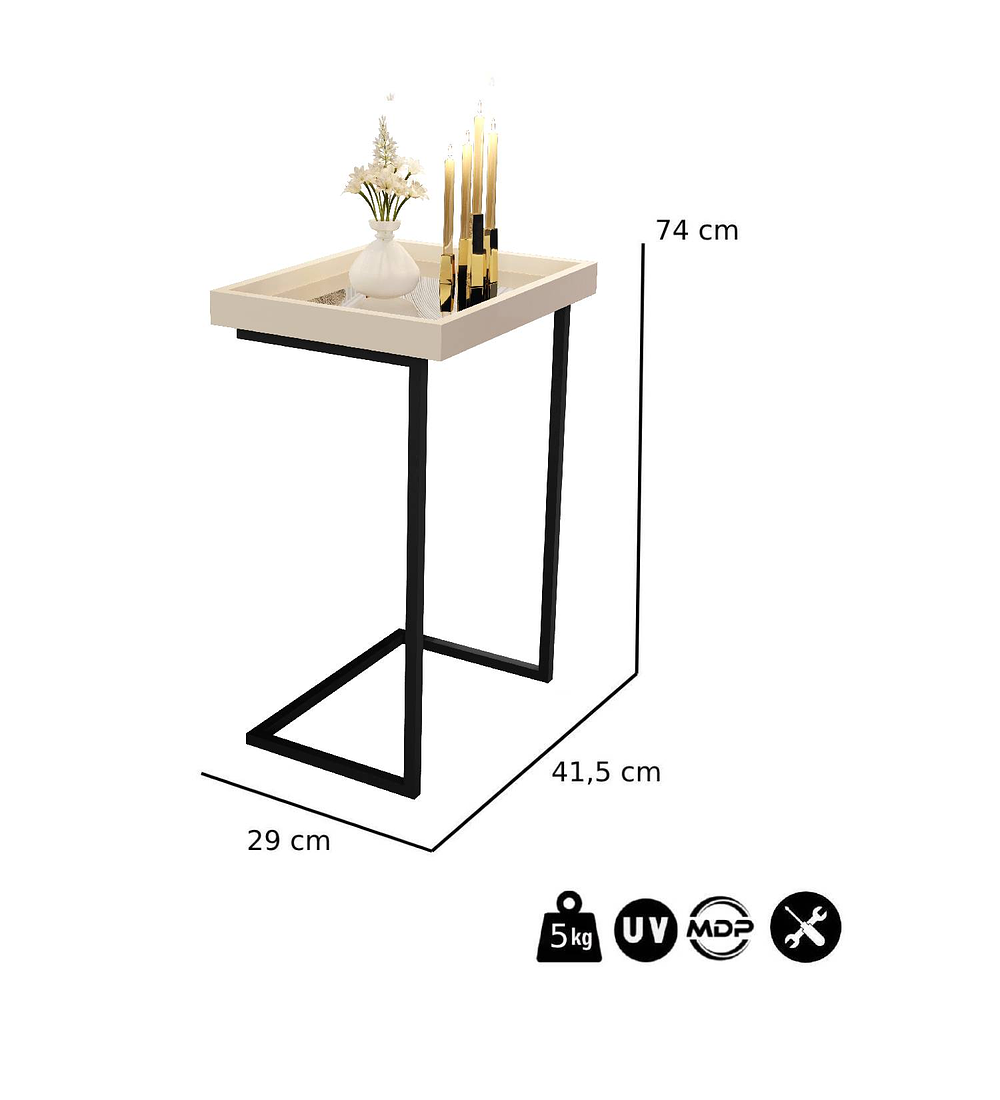 MESA LATERAL BE DESIGN LUXO MDP NUDE 4774 - 2