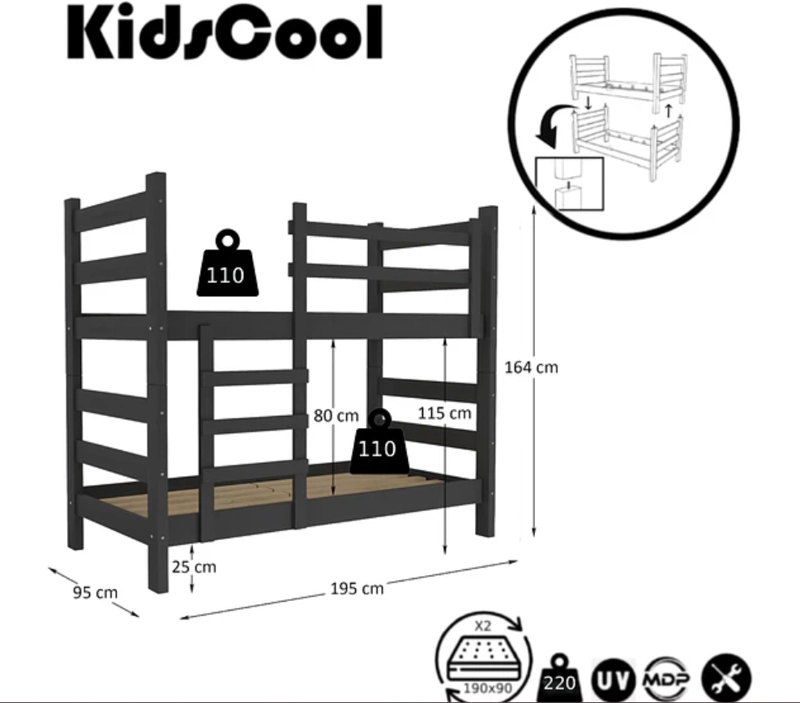 CAMAROTE KIDSCOOL ESSENCIALE CR C/ESCALERA MDF NEGRO - 7