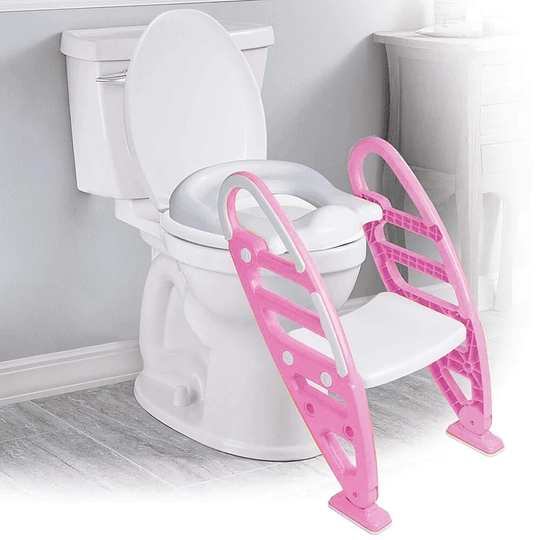 ASIENTO ENTRENADOR INODORO KIDSCOOL ROSADO CON ESCALERA - 4