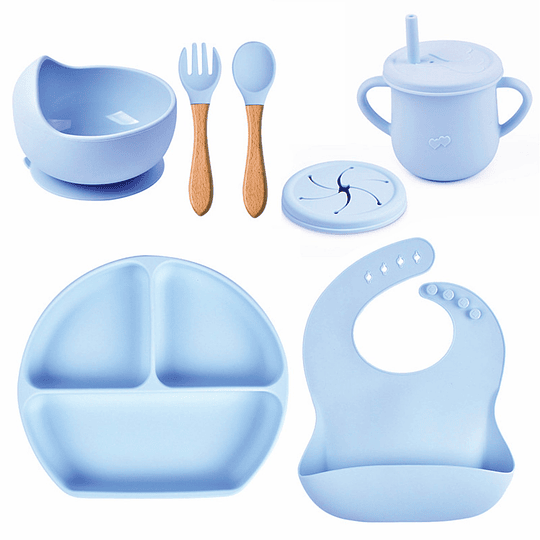 SET KIDSCOOL AZUL DE ALIMENTACION SILICONA CELESTE 6 PIEZAS - 1