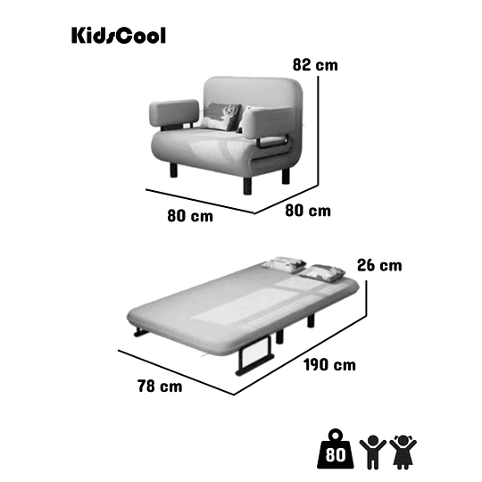 SOFÁ KIDSCOOL GRIS MINI CAMA INFANTIL 80CM - 7