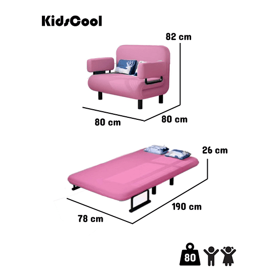 SOFA MINI CAMA INFANTIL 80CM ROSADO - 7