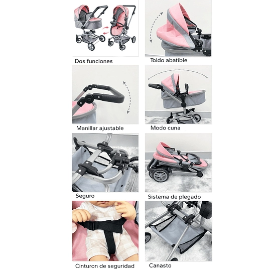COCHE/CUNA PARA MUÑECA ROSADO - 4