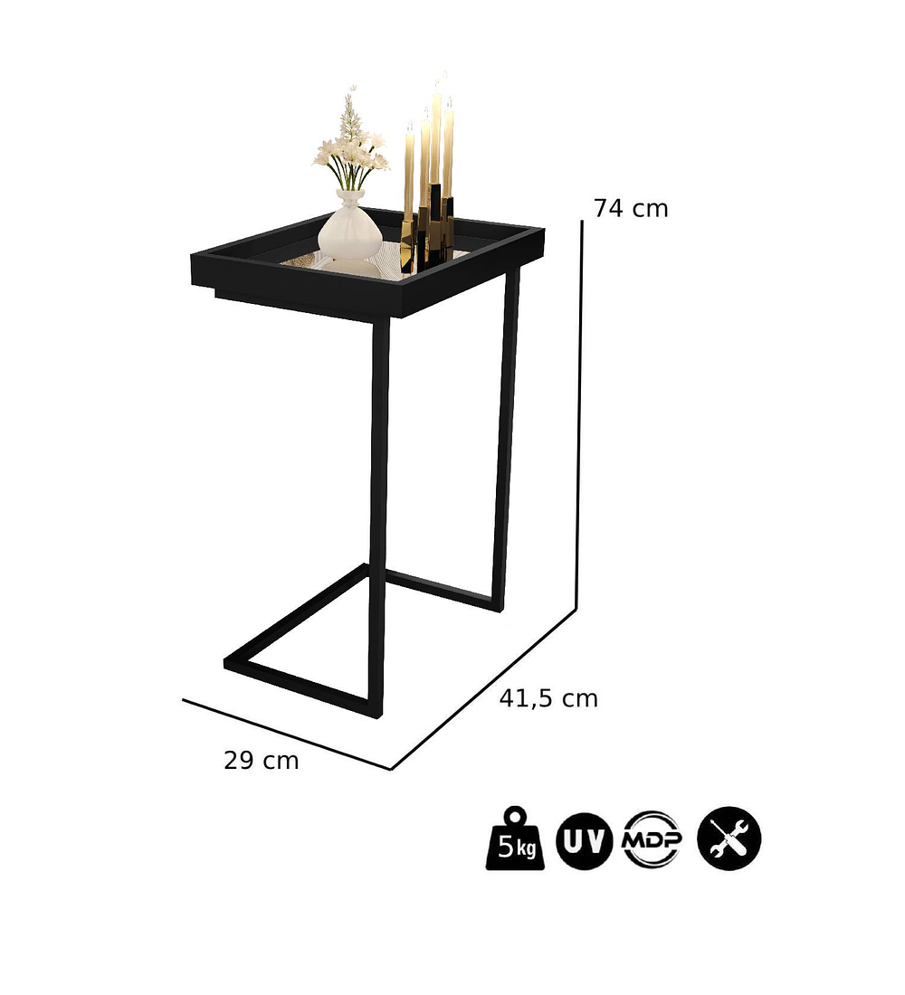 MESA LATERAL BE DESIGN LUXOR 4774 NEGRO - 2