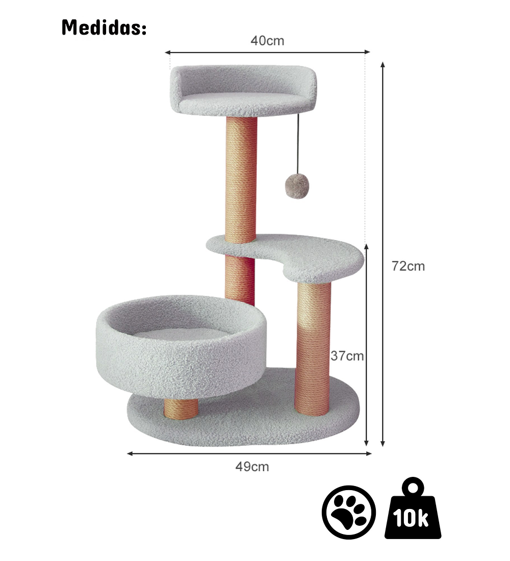 RASCADOR GATO BE DESIGN BLANCO 3 NIVELES - 4