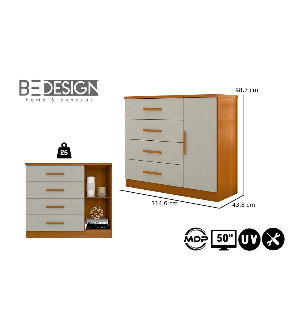 CÓMODA BE DESIGN MDP CARAMELO CON PUERTA ARENA ZANZINI - 3