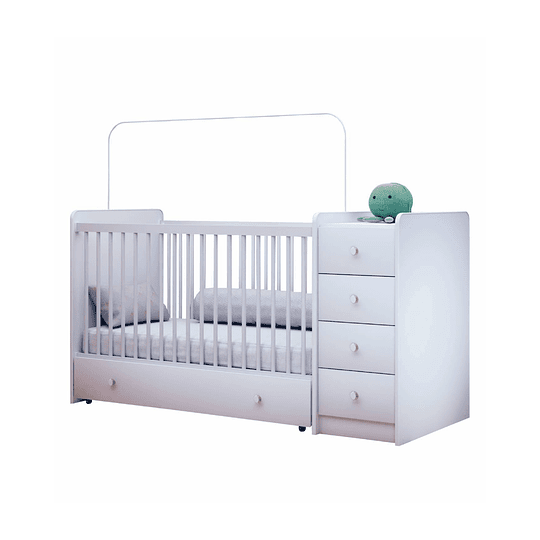 CUNA CON COMODA Y CAJONERA BLANCO BRILLO - 1