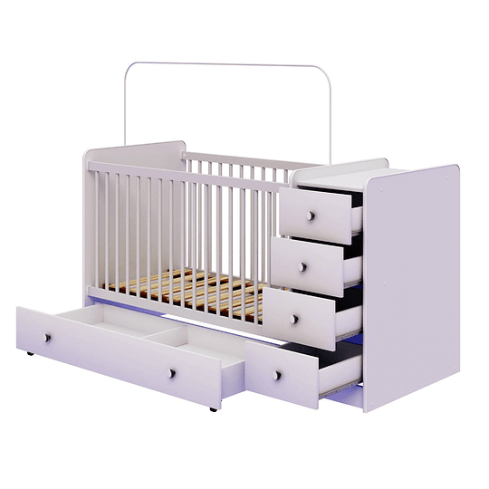 CUNA CON COMODA Y CAJONERA BLANCO BRILLO - 2