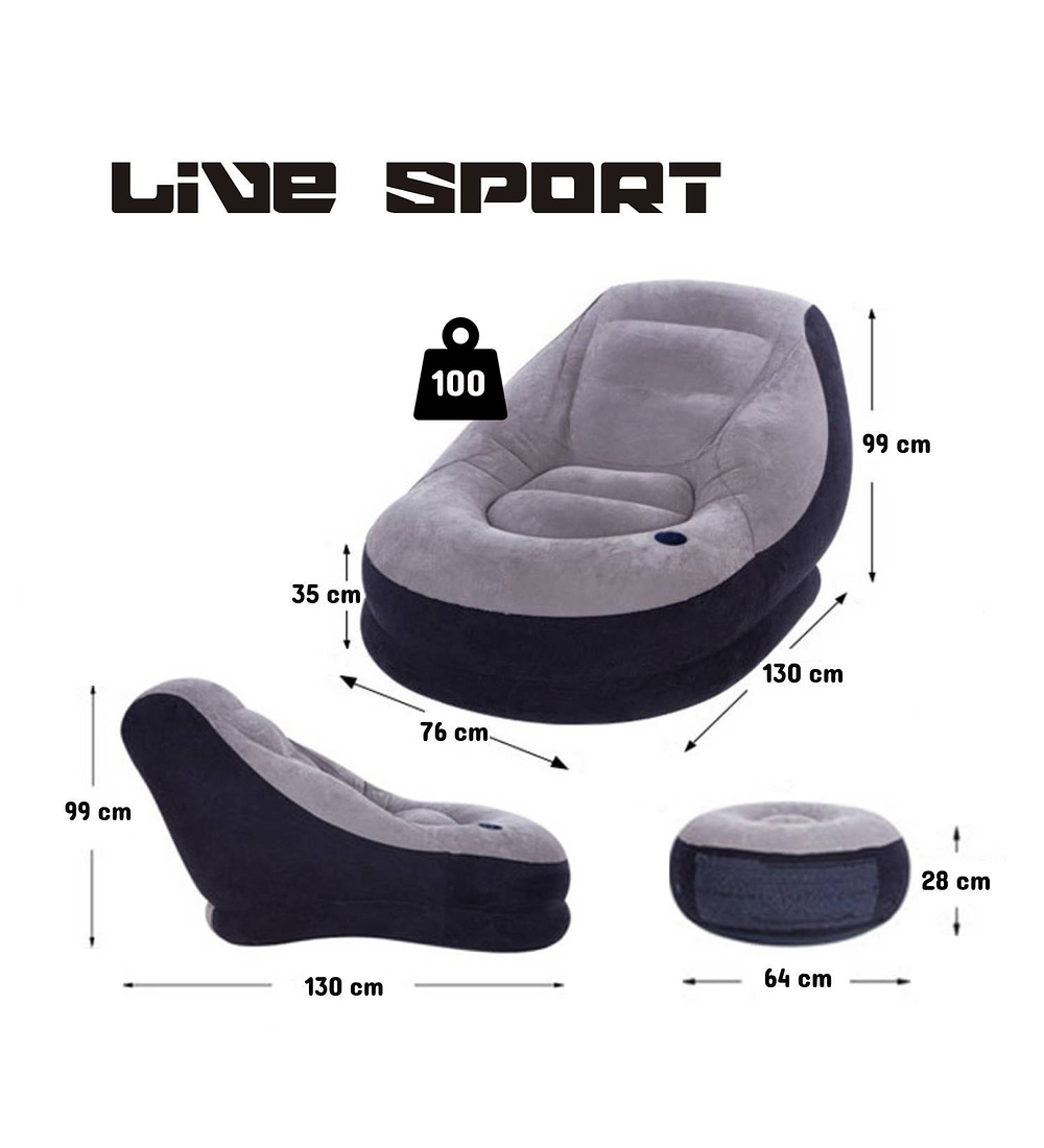 SILLON INFLABLE RELAX +POSA PIES LIVE SPORT - 5