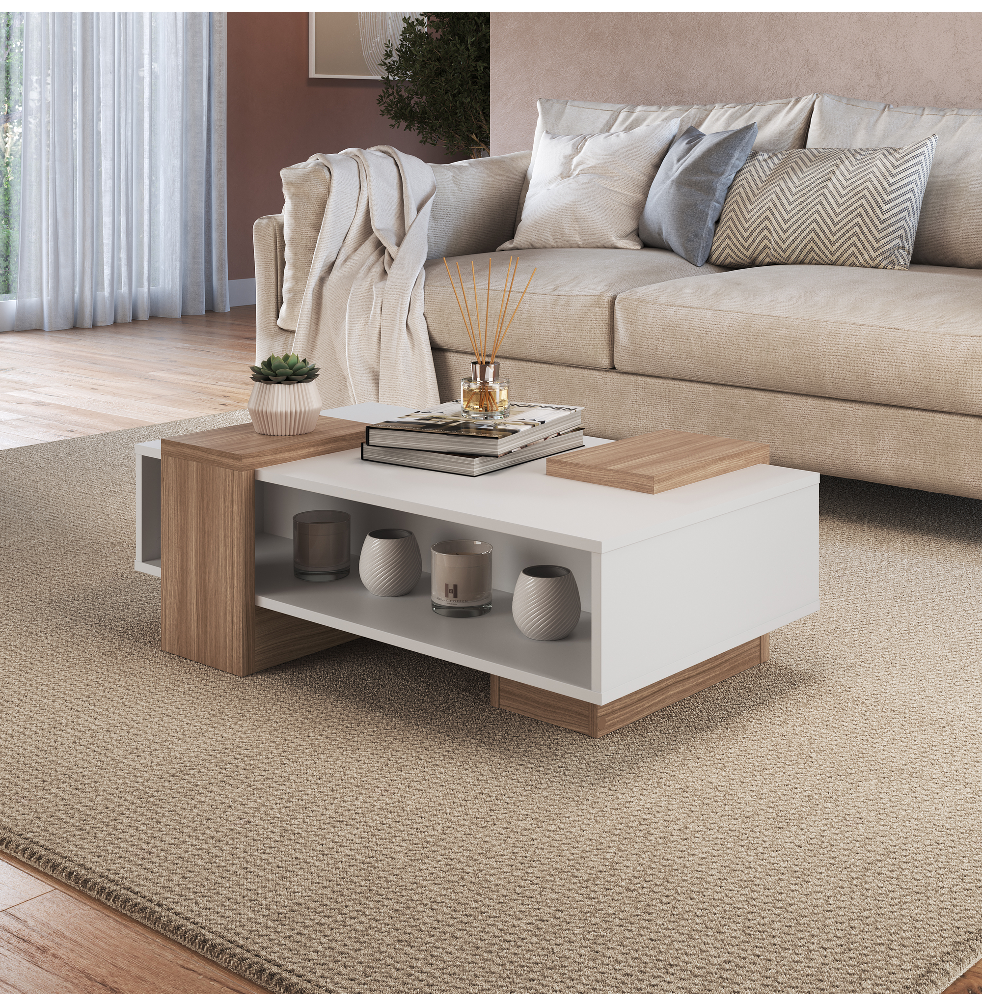 MESA DE CENTRO BLANCO CASTAÑO SENSE EMOVELL - 2