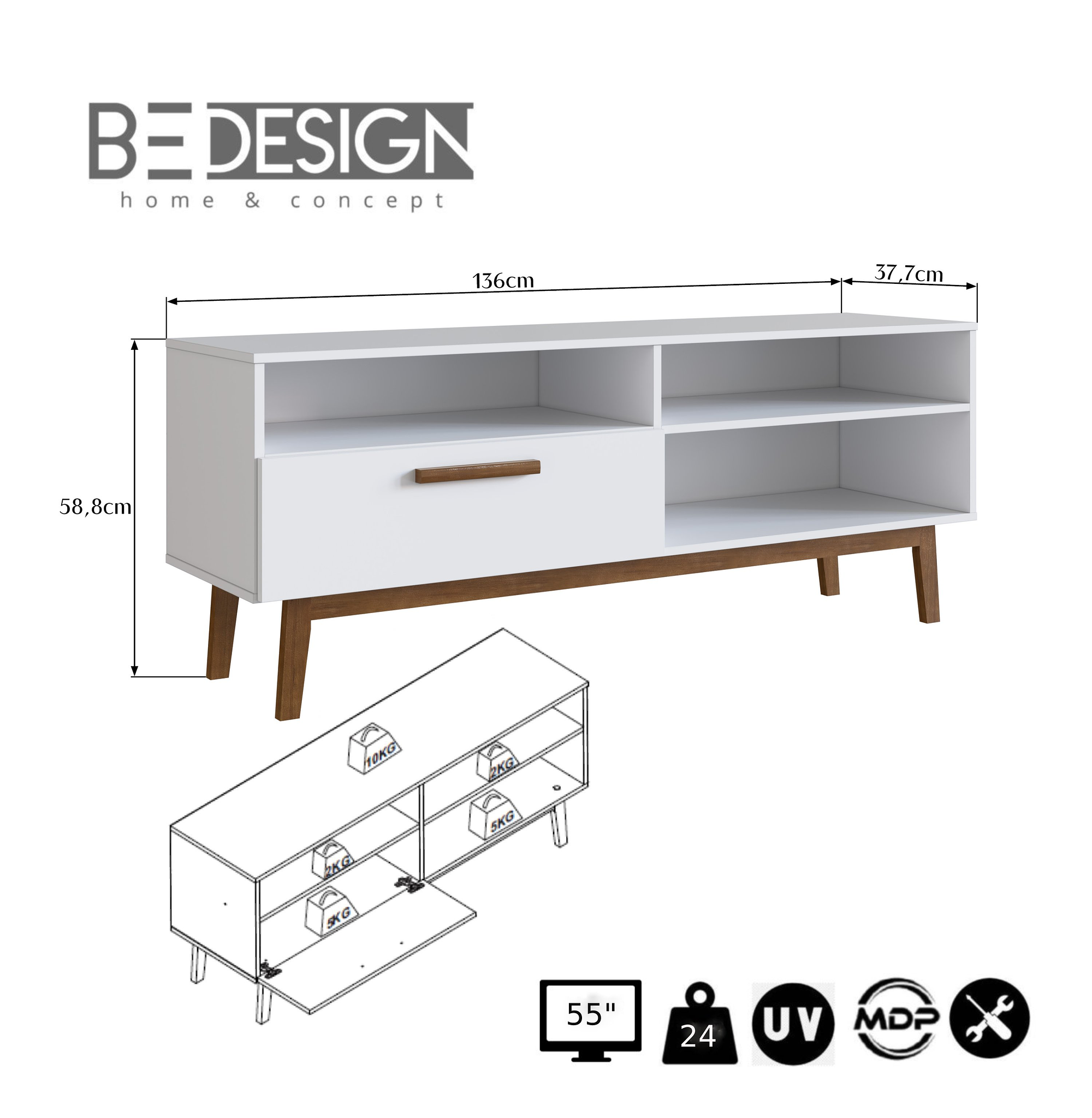 RACK CON 3 ESPACIOS Y PUERTA PARA TV 55' BLANCO EMOVELL - 3