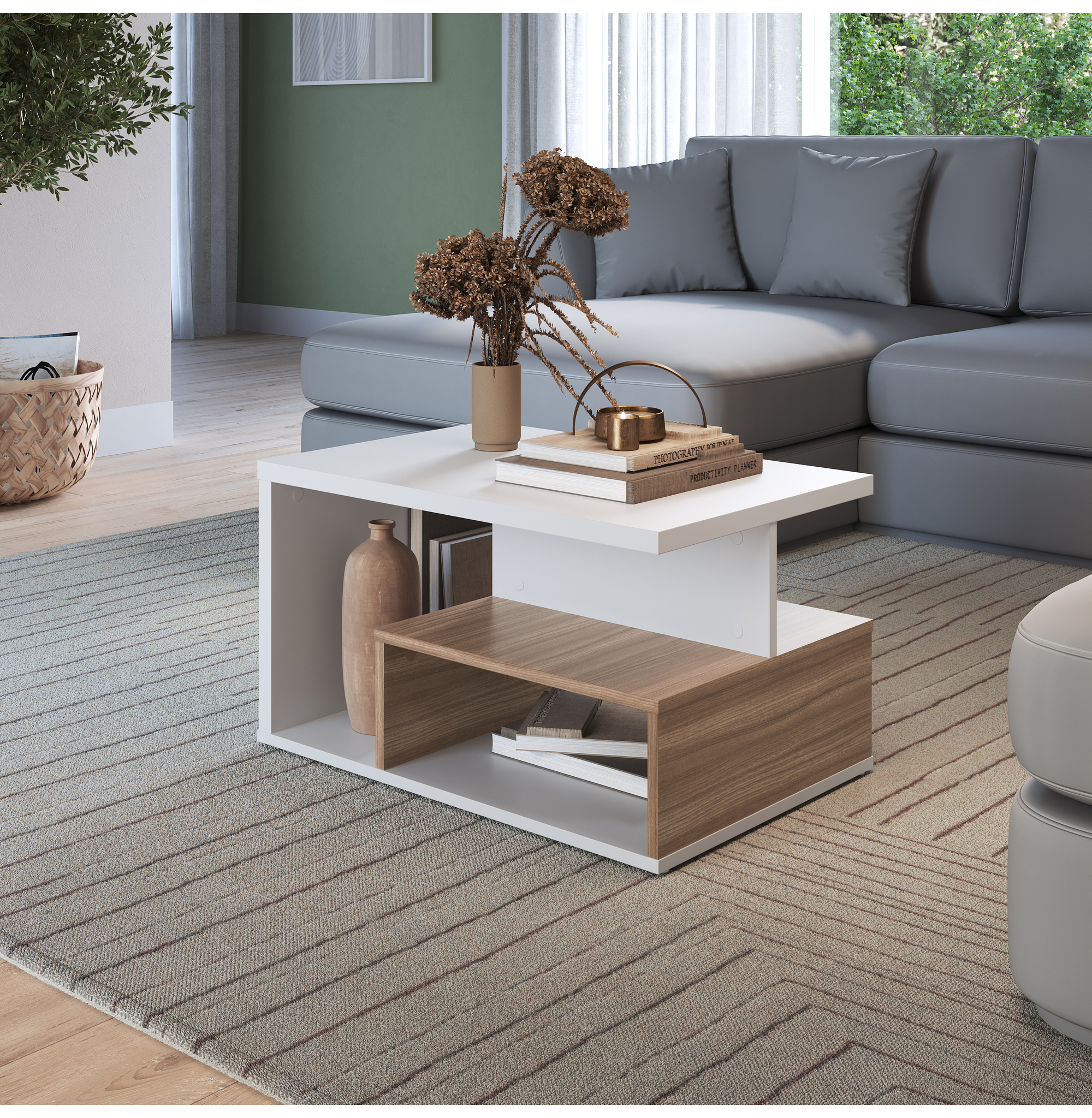 MESA DE CENTRO BLANCO CASTAÑO LINEA EMOVELL - 2