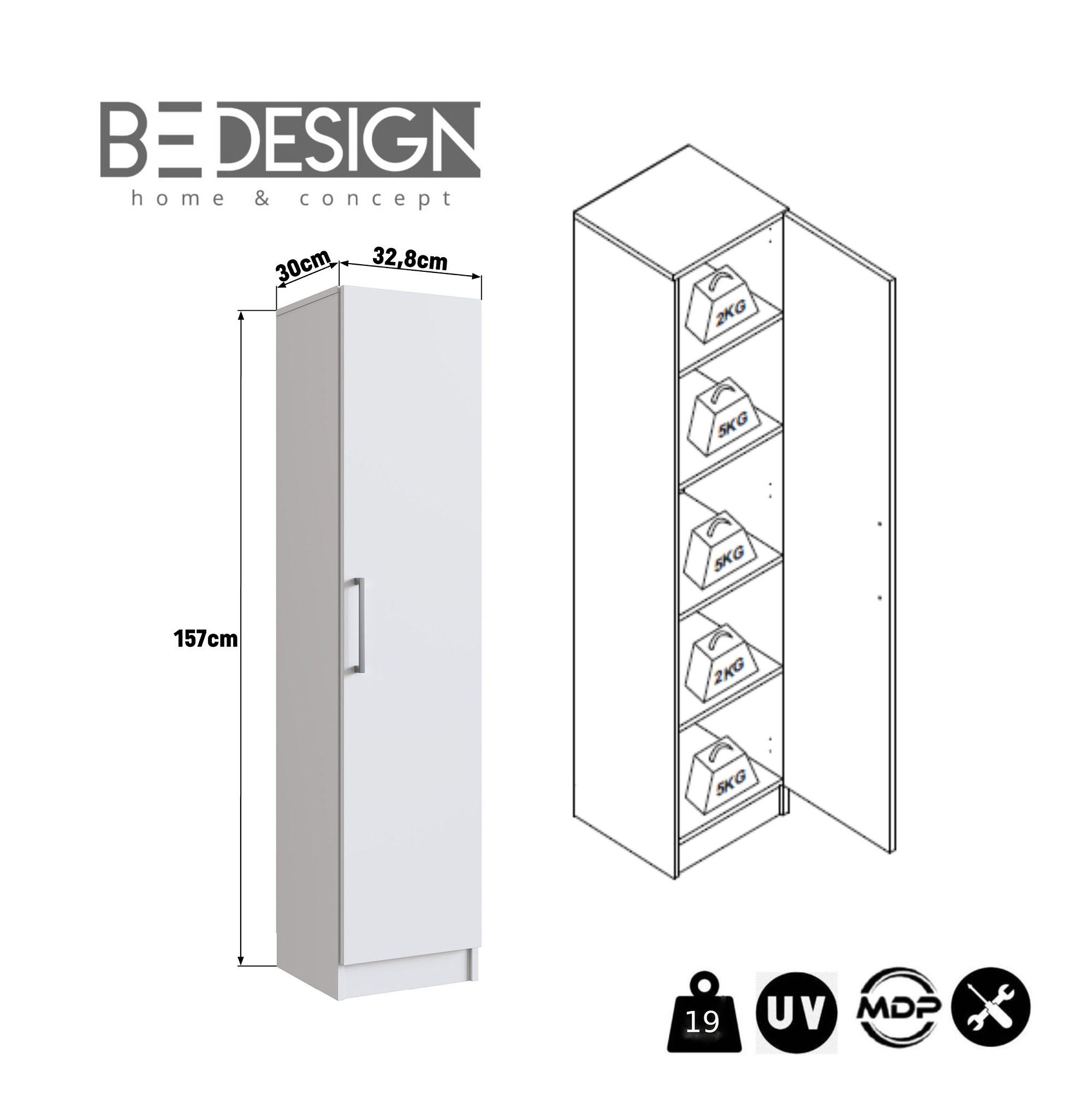 ESTANTE UNA PUERTA CON 5 ESPACIOS BLANCO LINEA SLIM - 4