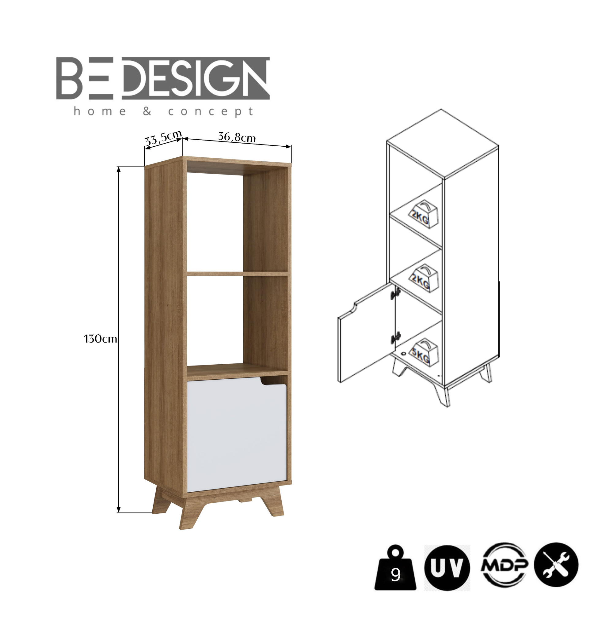ESTANTE CON 1 PUERTA Y 2 ESPACIOS MIEL Y BLANCO EMOVELL - 3