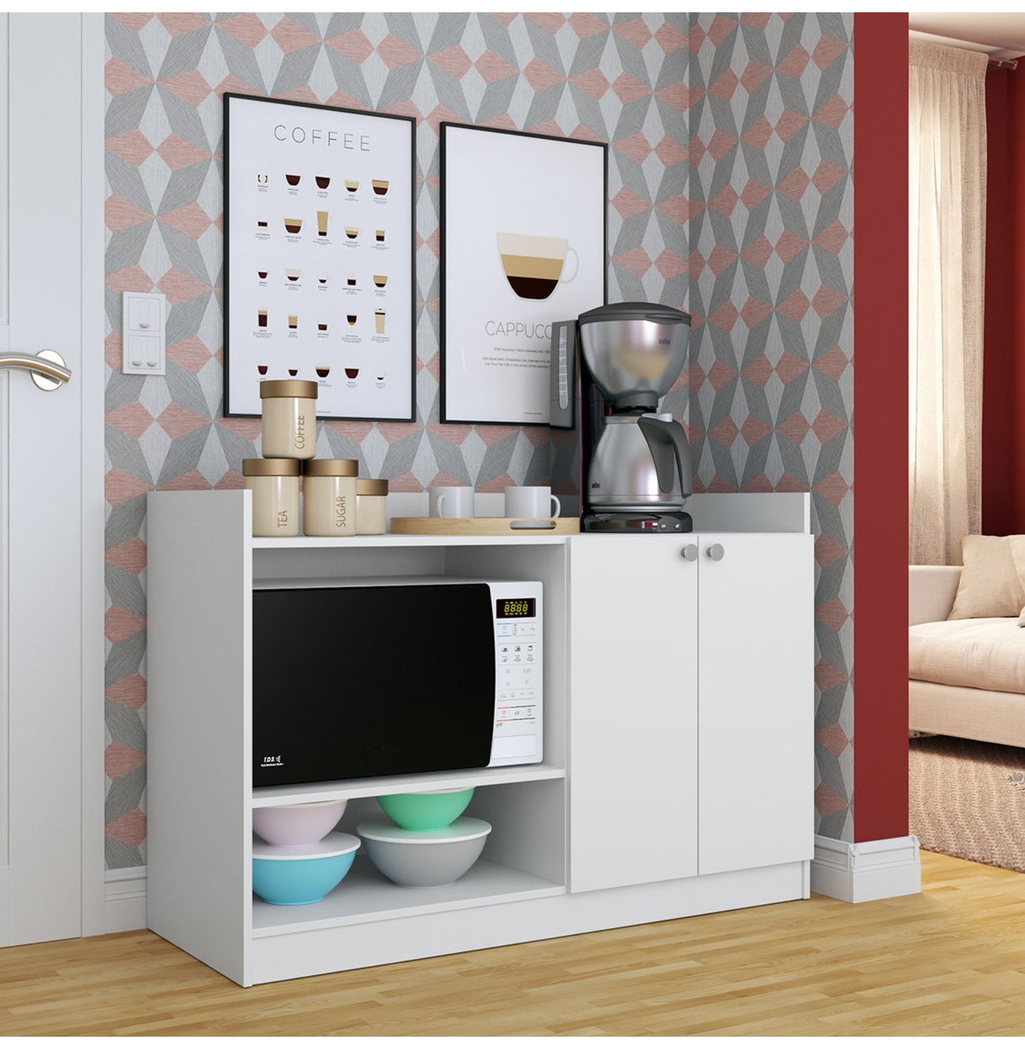 MUEBLE DE COCINA CON 2 PUERTAS Y 2 ESPECIOS BLANCO - 2