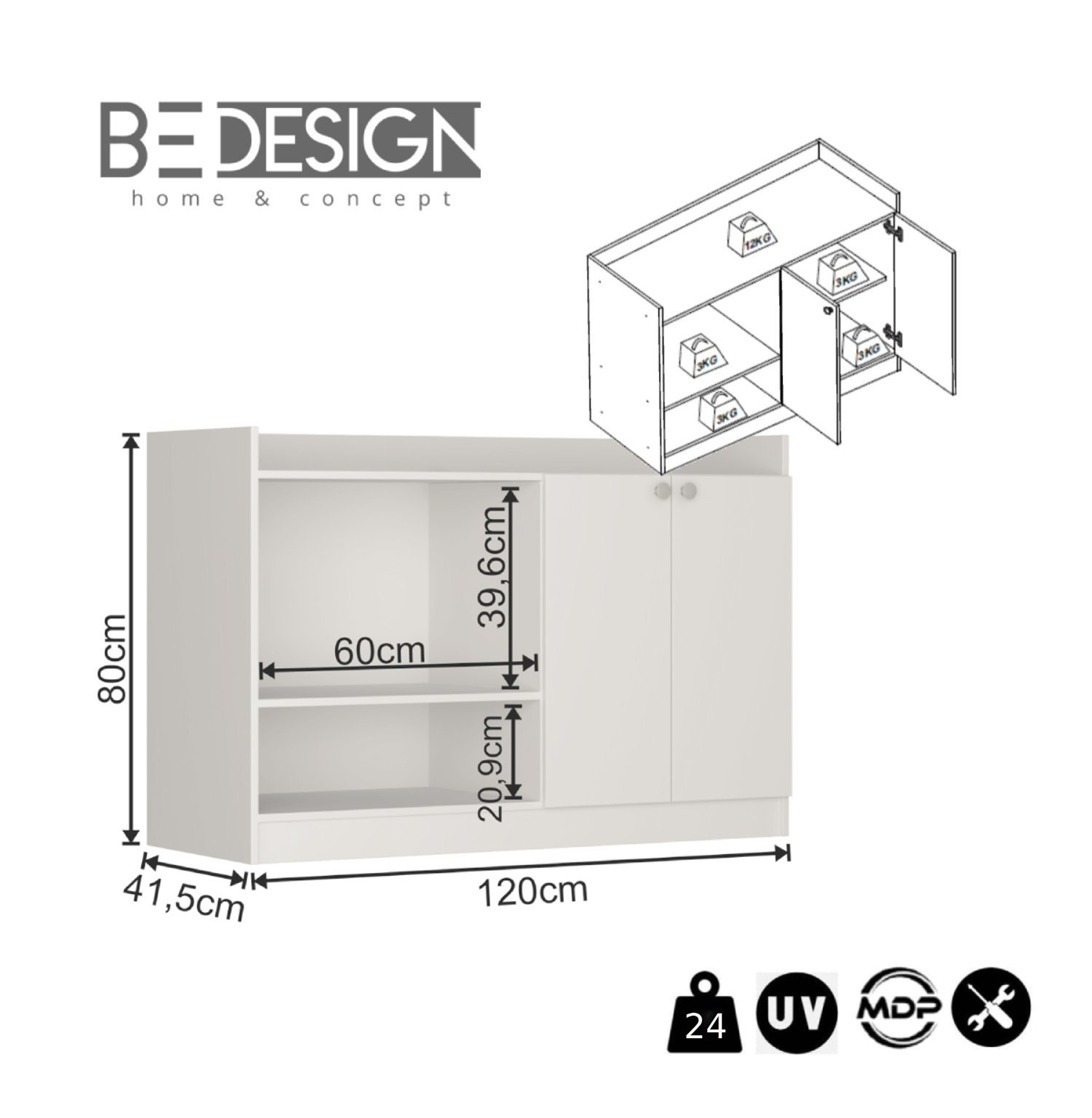 MUEBLE DE COCINA CON 2 PUERTAS Y 2 ESPECIOS BLANCO - 3