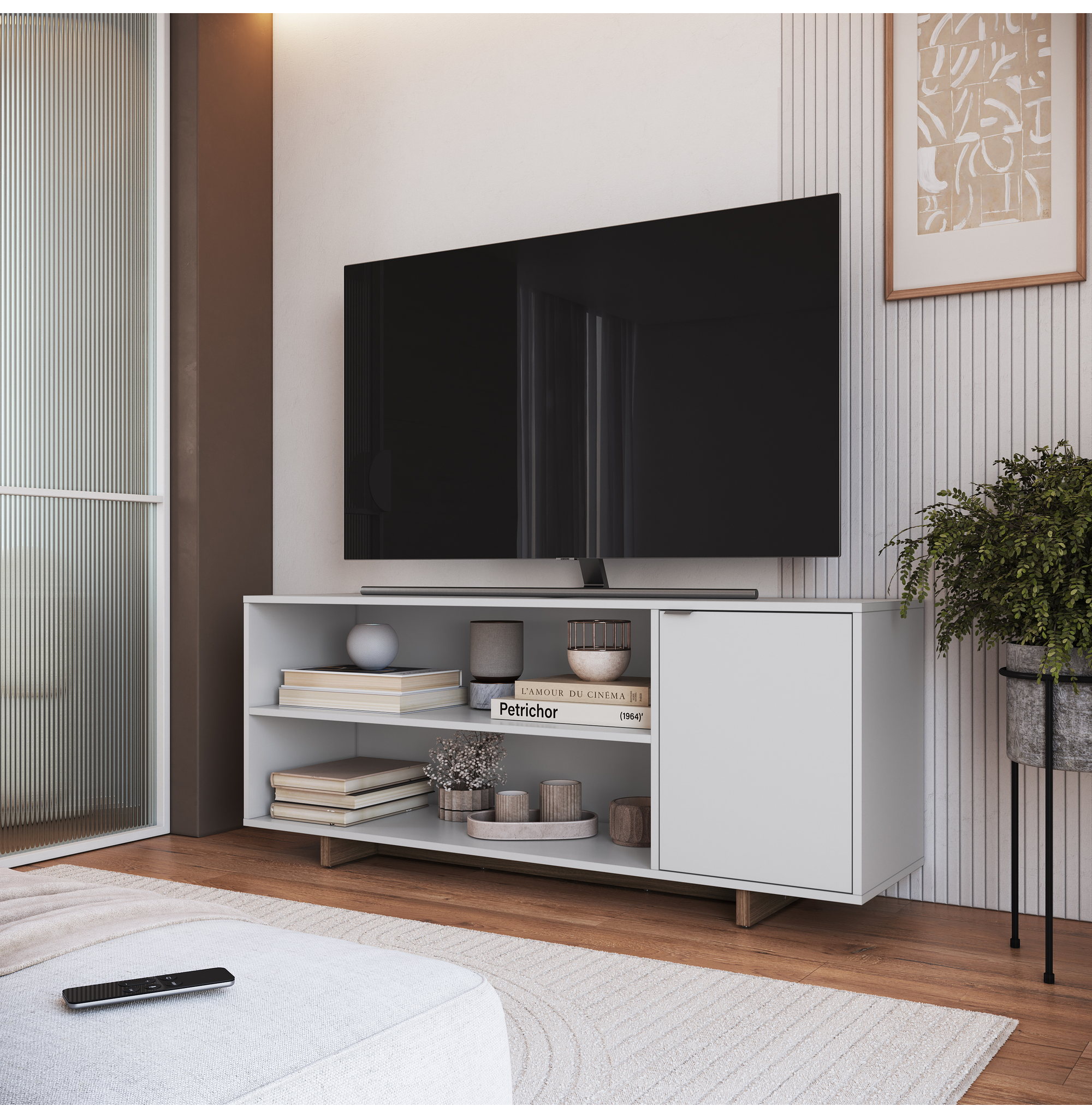 RACK CON 2 ESPACIOS + PUERTA PARA TV DE 50' BLANCO NOMAD EMOVELL - 2