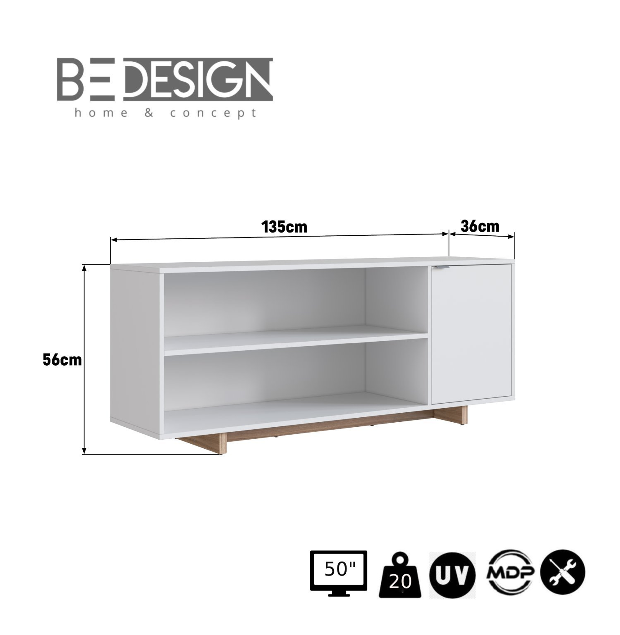 RACK CON 2 ESPACIOS + PUERTA PARA TV DE 50' BLANCO NOMAD EMOVELL - 3
