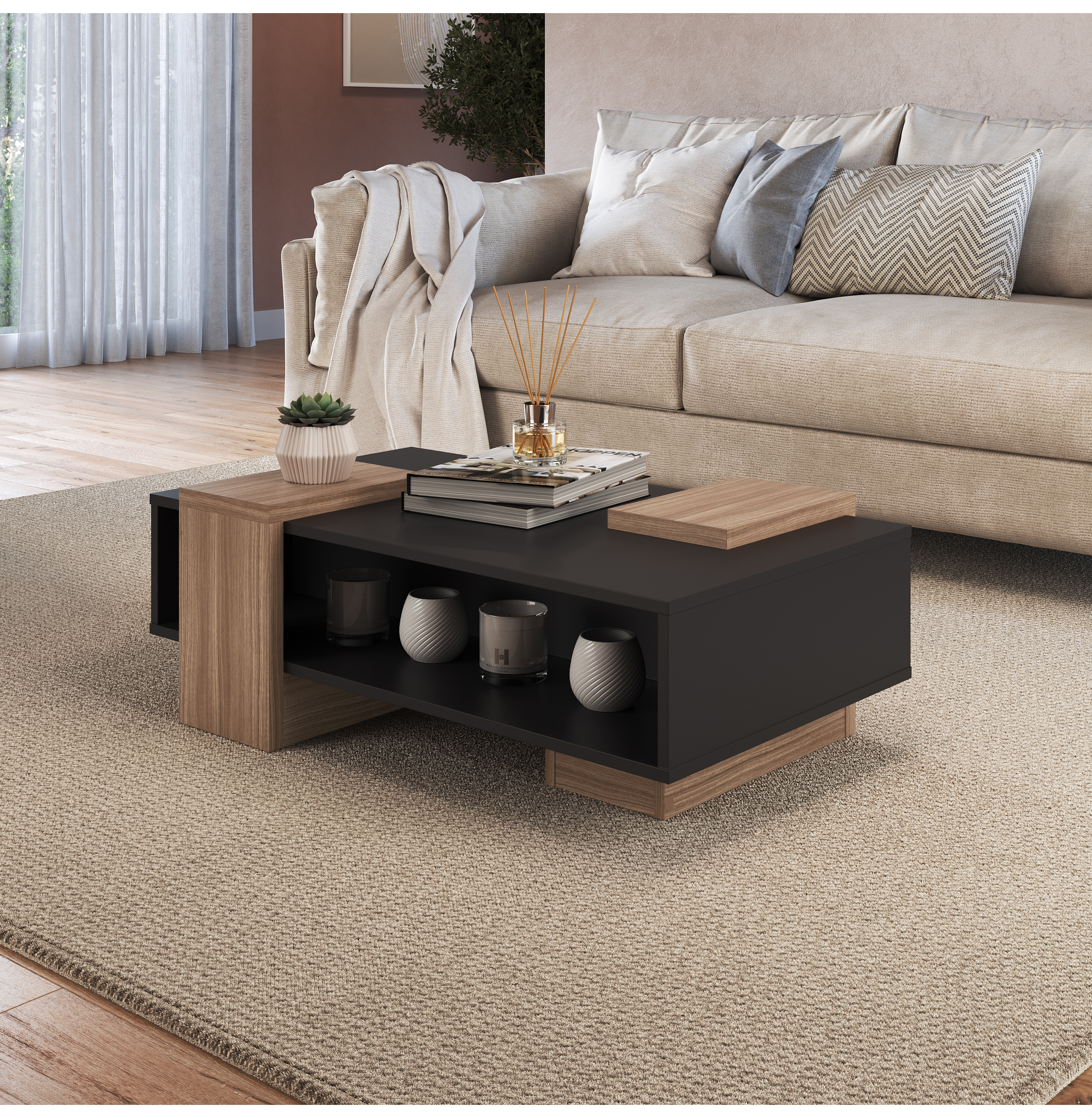 MESA DE CENTRO NEGRO CASTAÑO SENSE EMOVELL - 2