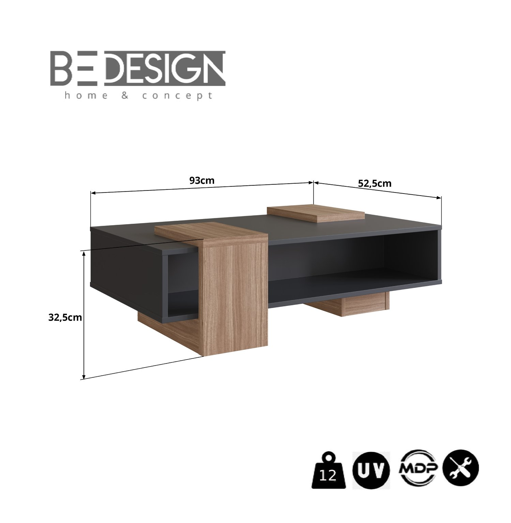 MESA DE CENTRO NEGRO CASTAÑO SENSE EMOVELL - 3