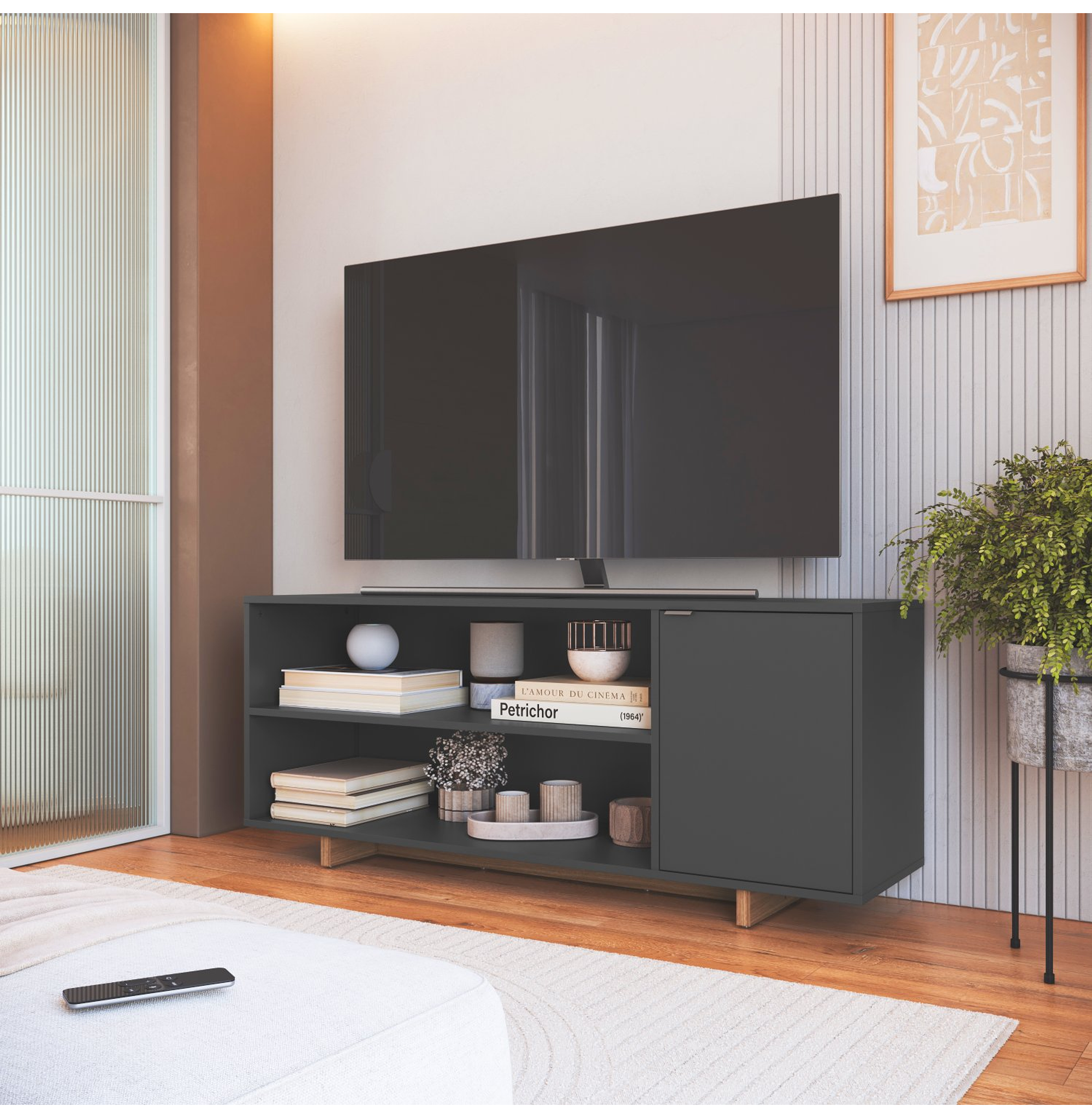 RACK CON 2 ESPACIOS + PUERTA PARA TV DE 50' GRIS NOMAD EMOVELL - 2