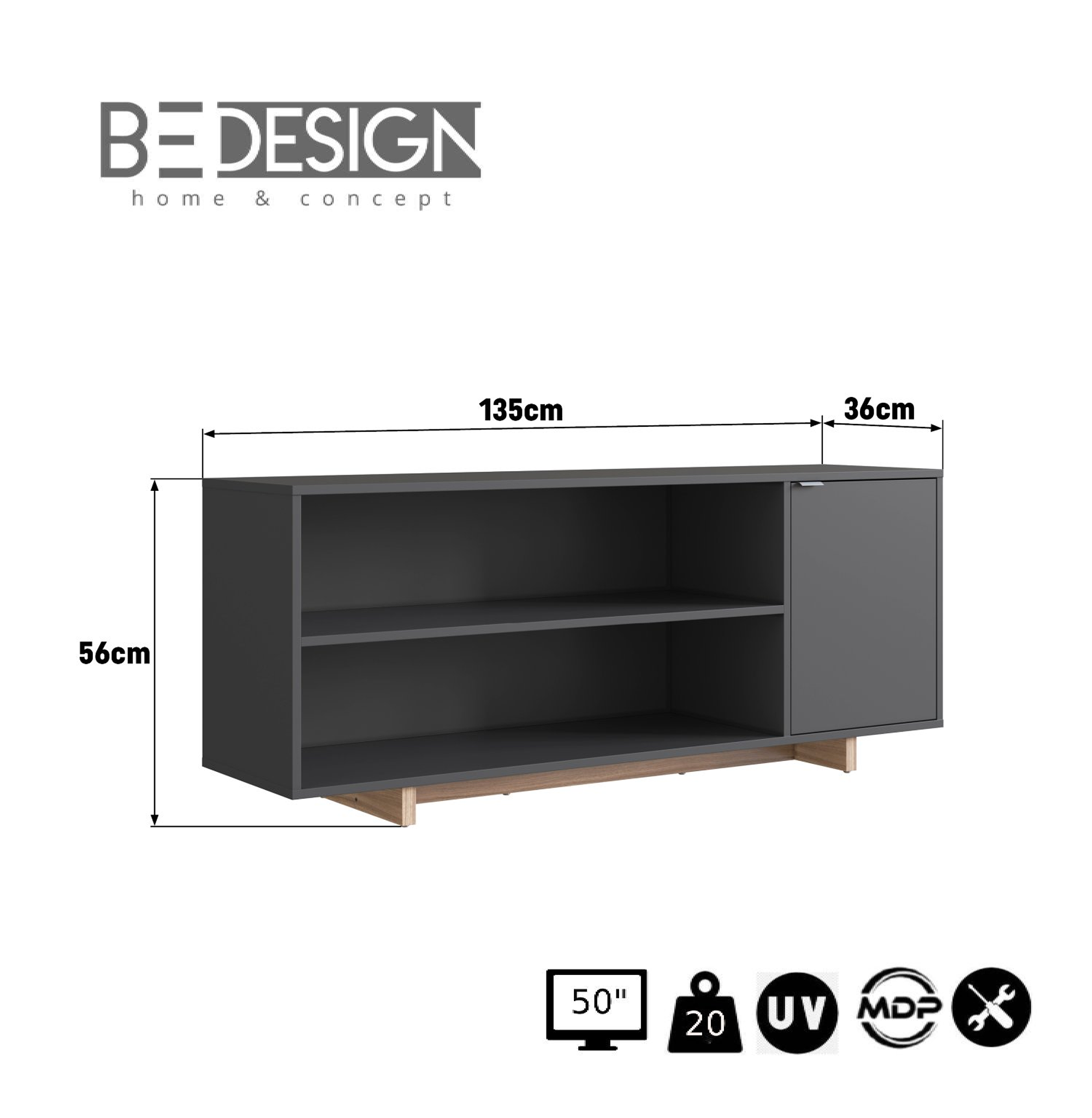 RACK CON 2 ESPACIOS + PUERTA PARA TV DE 50' GRIS NOMAD EMOVELL - 3
