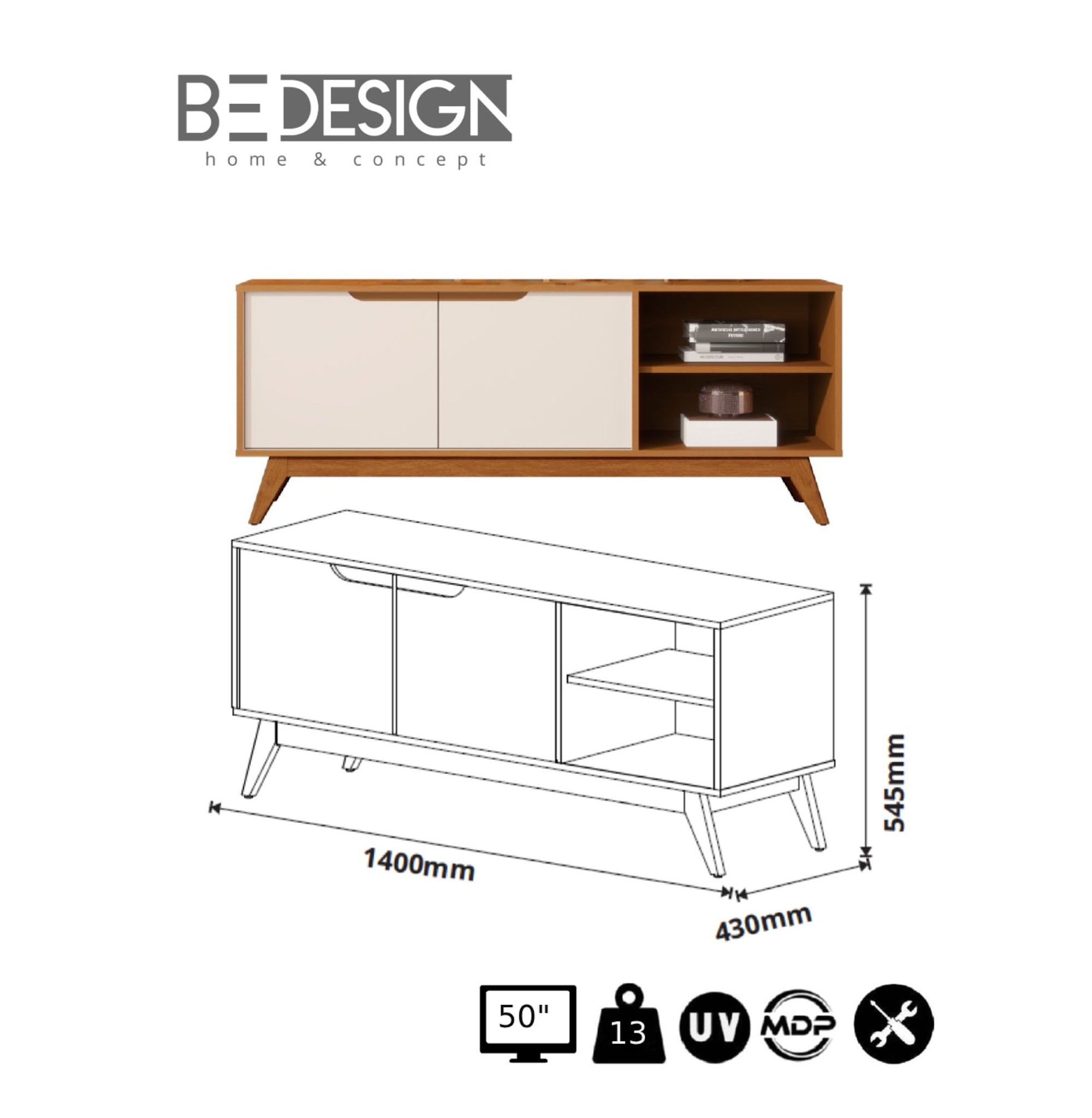 RACK TV 1,4M 2 PUERTAS CARAMELO PERLA - 3