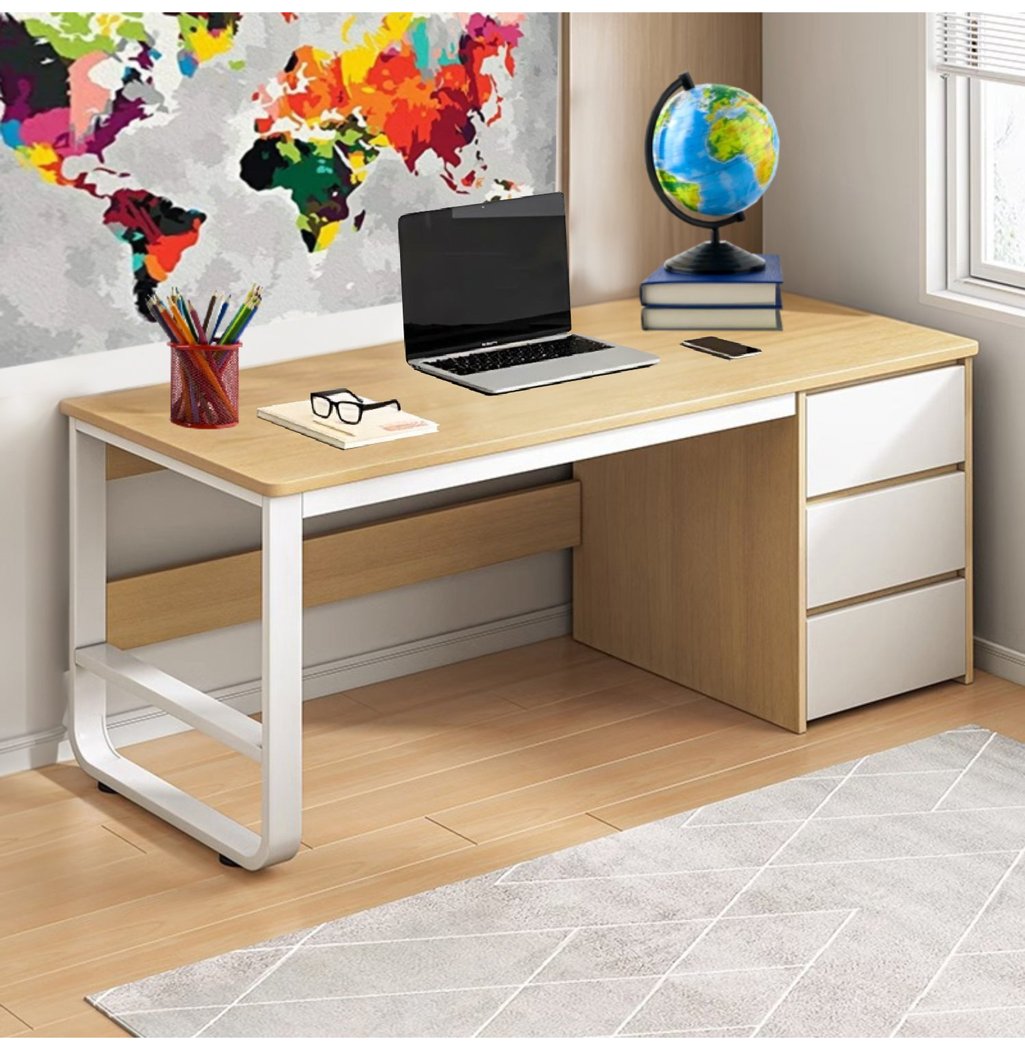 ESCRITORIO EJECUTIVO METAL BEIGE BLANCO - 2