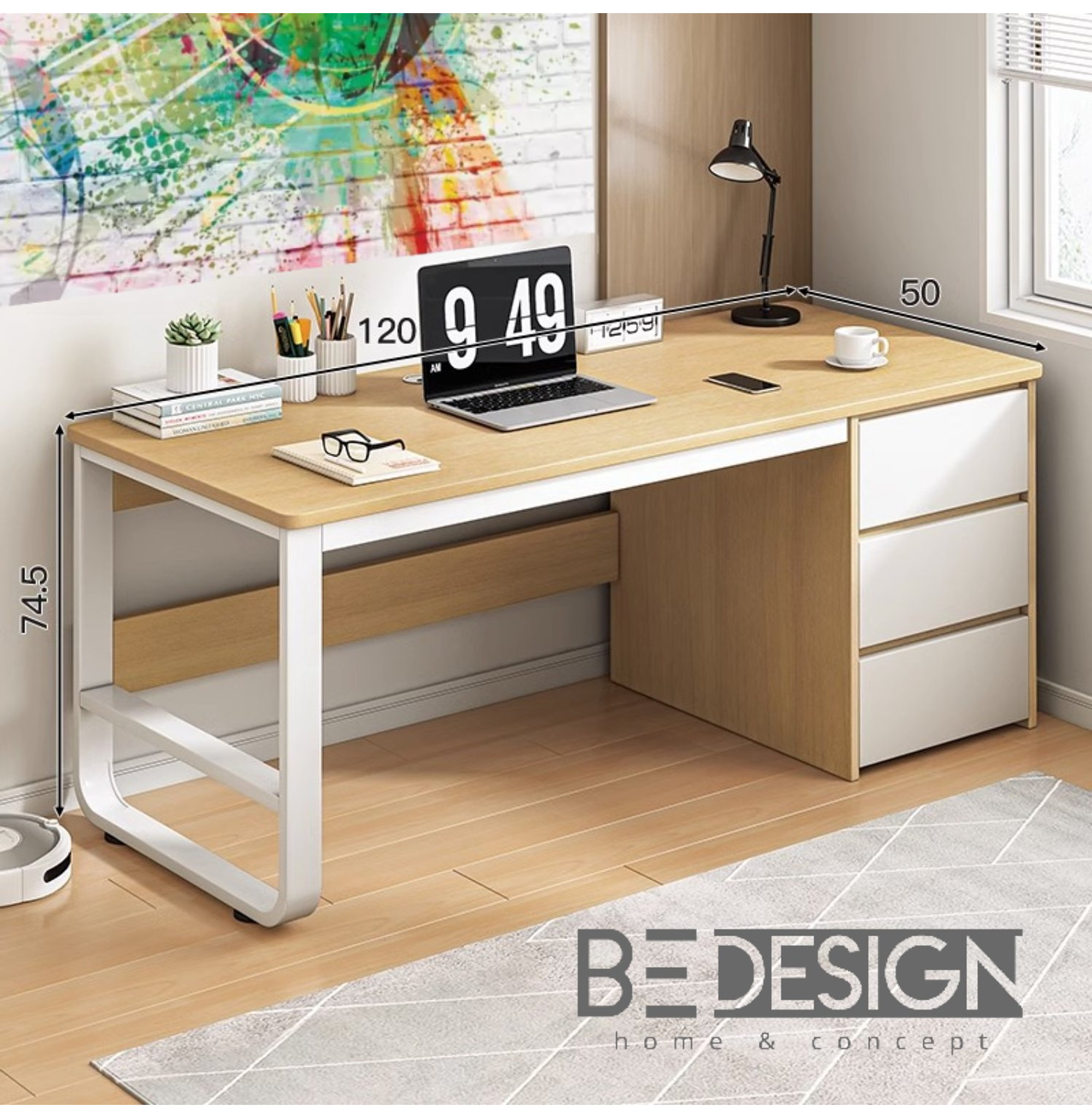 ESCRITORIO EJECUTIVO METAL BEIGE BLANCO - 5