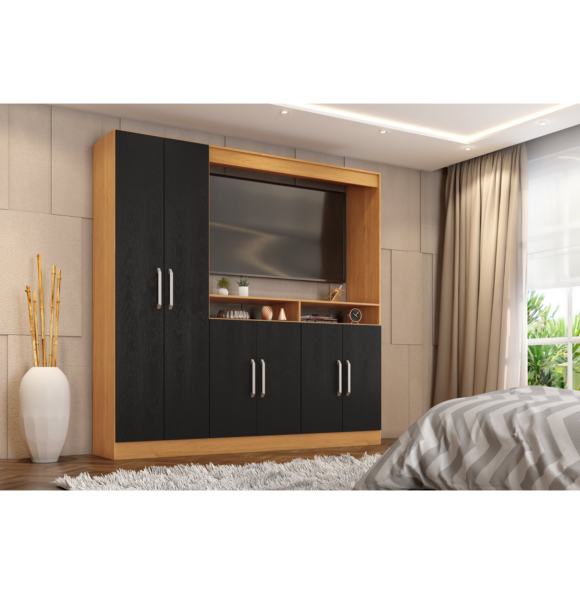 RACK TV C/ARMARIO 6 PUERTAS NEGRO CARAMELO - 2