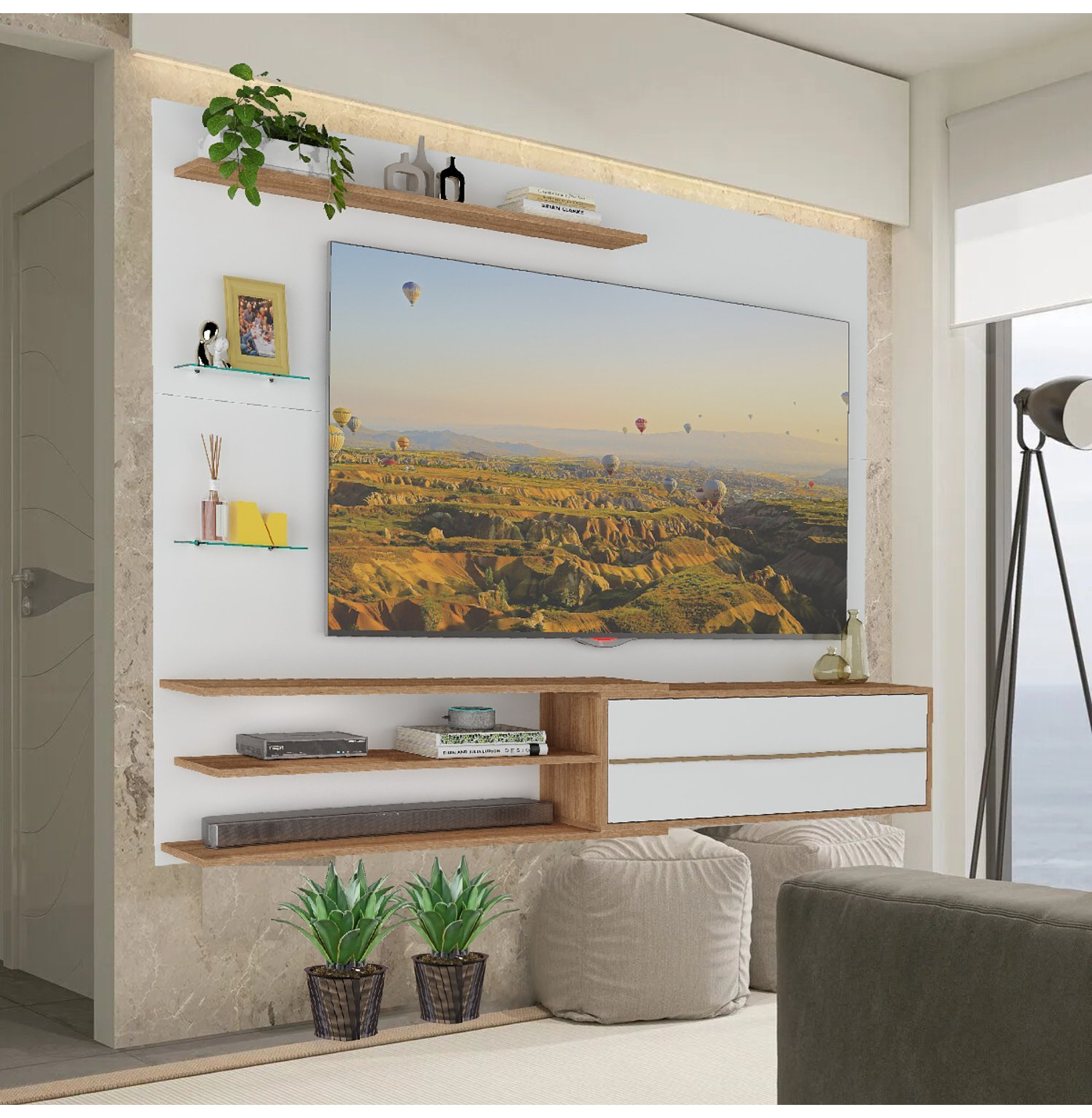 RACK PARED BE65' EN COLOR BLANCO MIEL - 3