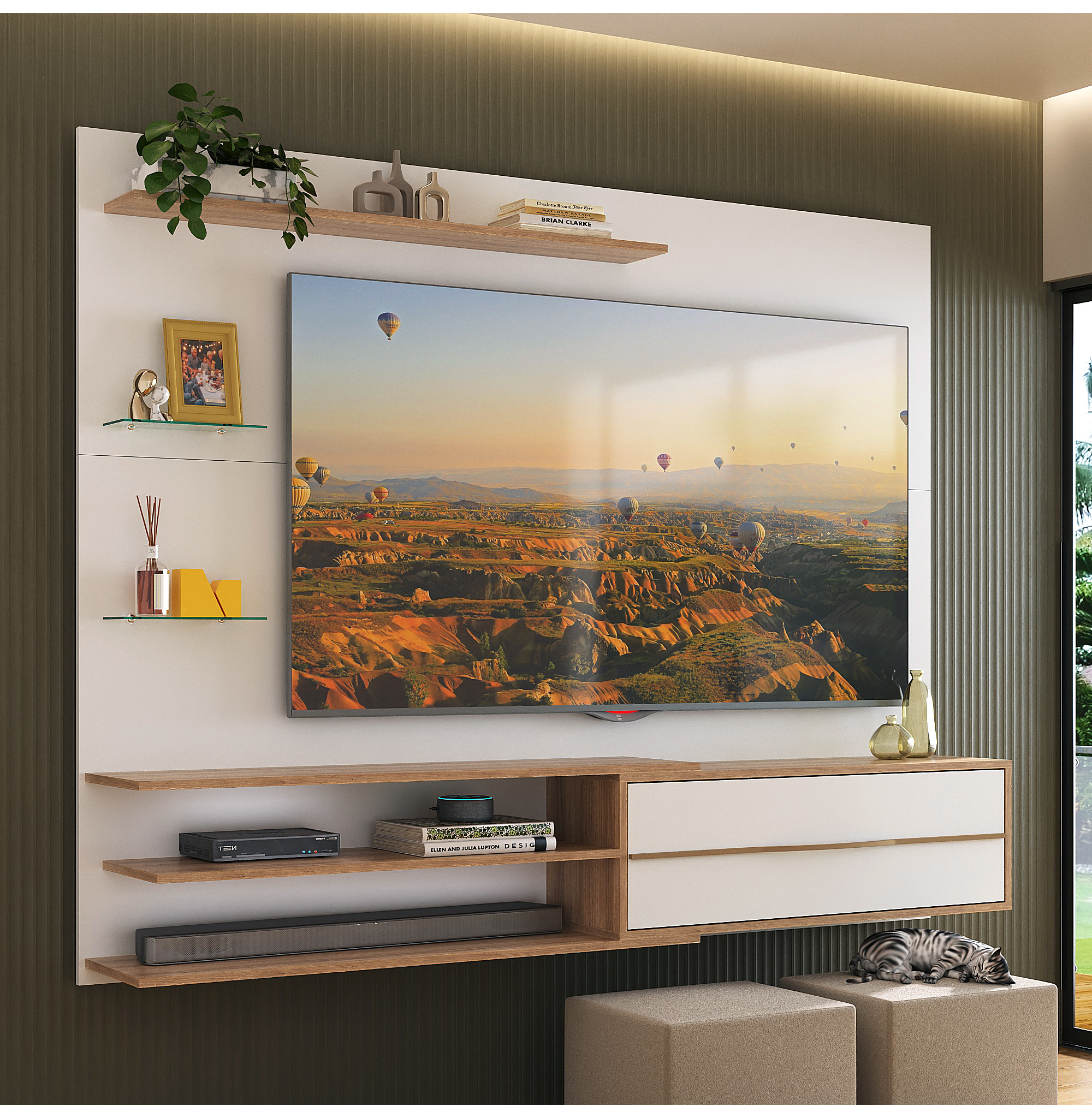 RACK PARED BE65' EN COLOR BLANCO MIEL - 5