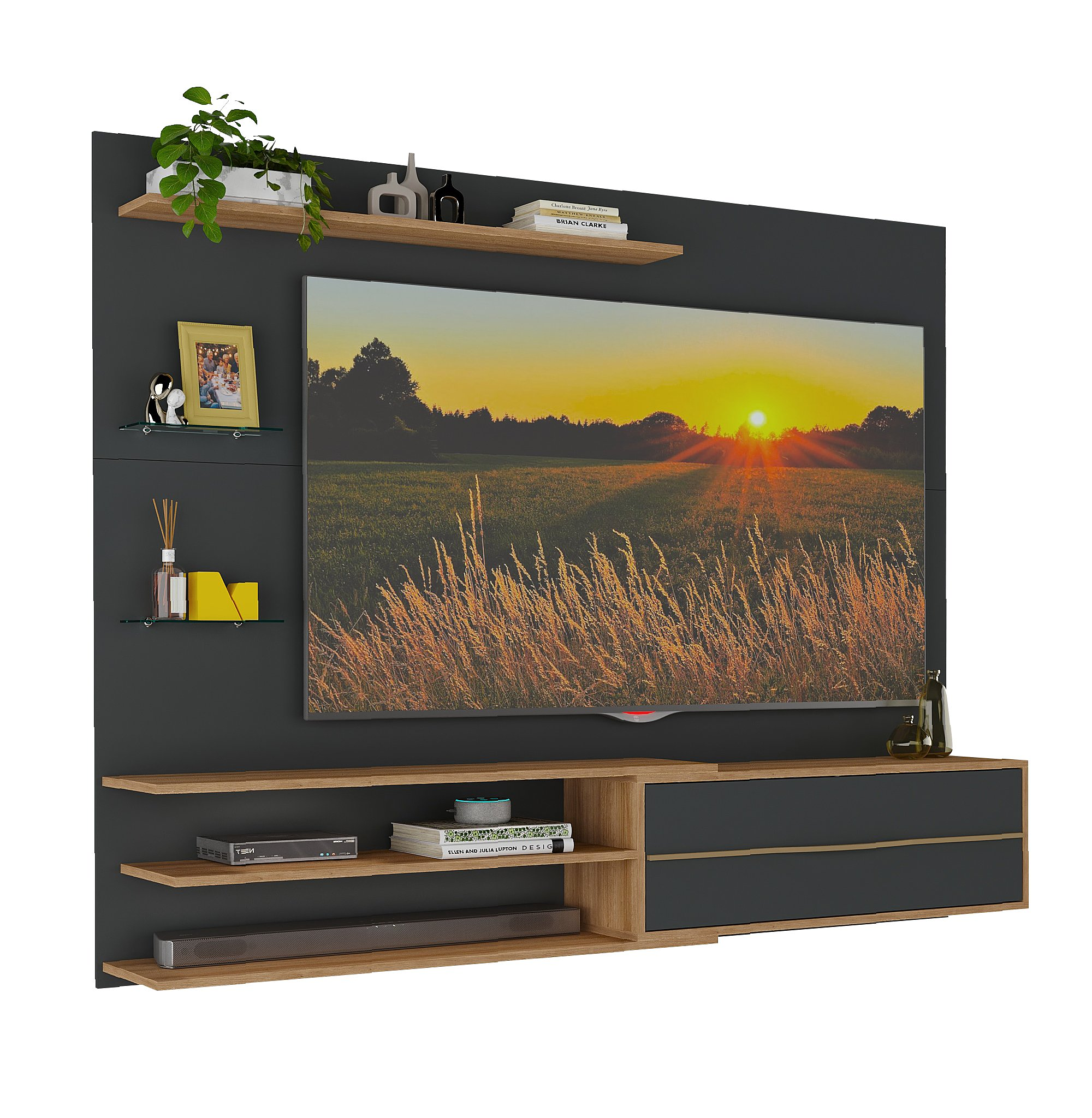 RACK PARED BE65' EN COLOR NEGRO MIEL - 1