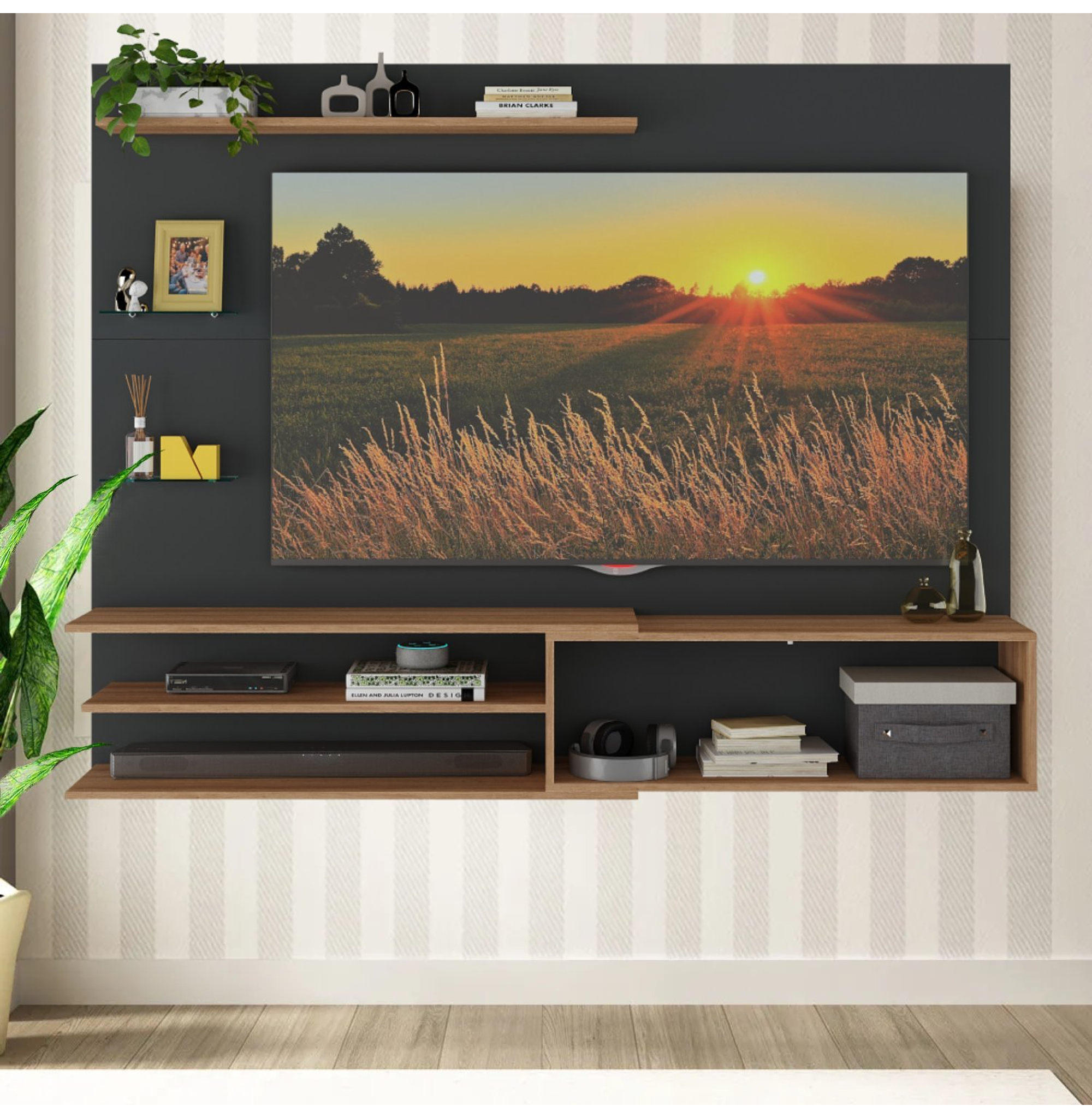 RACK PARED BE65' EN COLOR NEGRO MIEL - 2