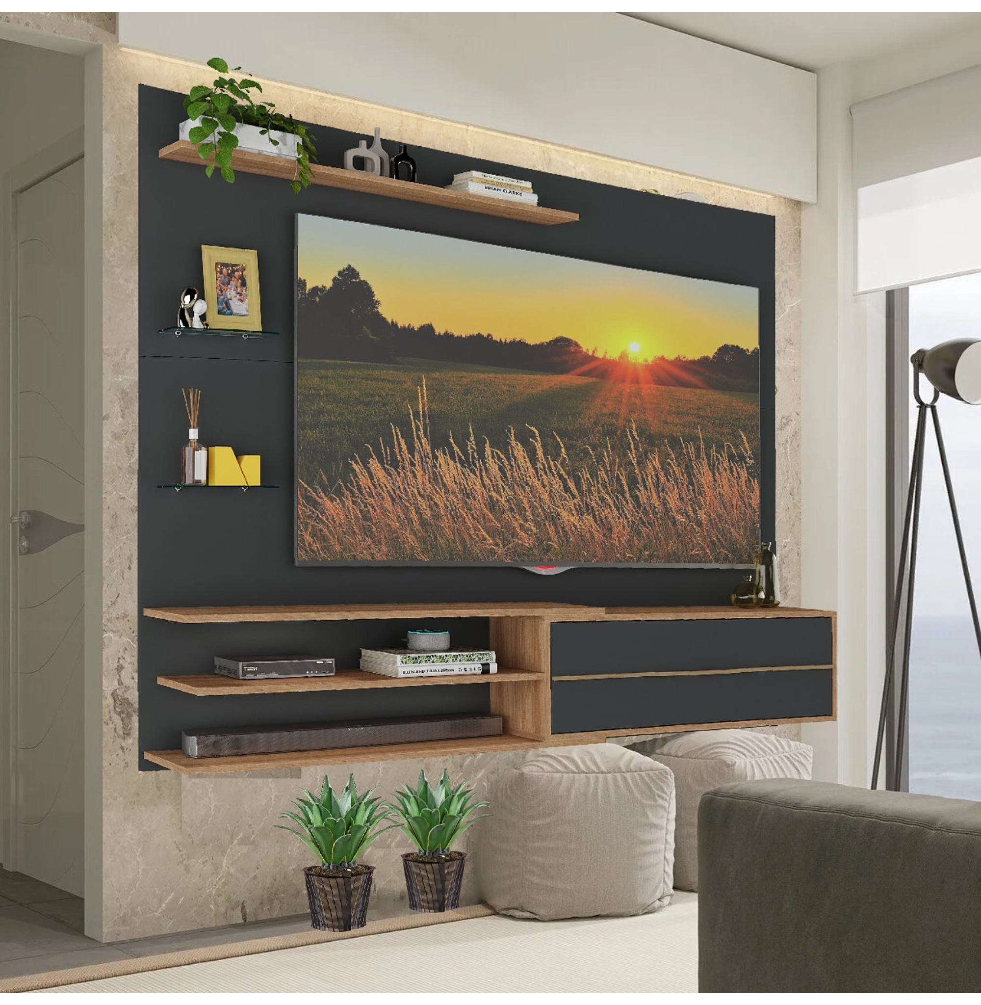 RACK PARED BE65' EN COLOR NEGRO MIEL - 3
