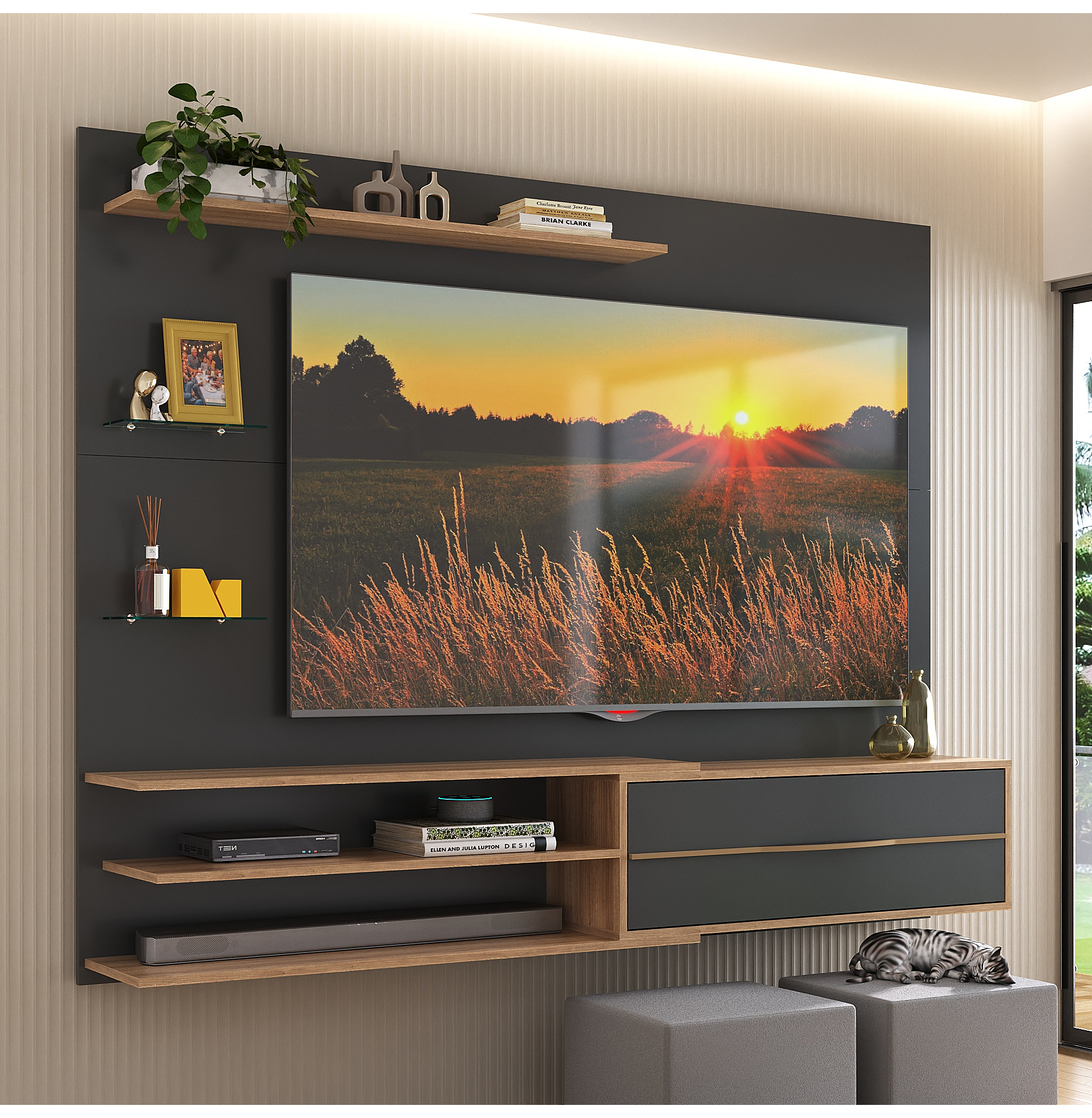 RACK PARED BE65' EN COLOR NEGRO MIEL - 5