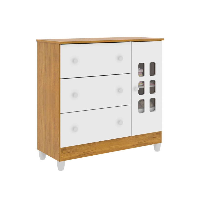 COMODA MARIA 4 CAJONES CON PUERTA EN COLOR BLANCO MIEL - 1