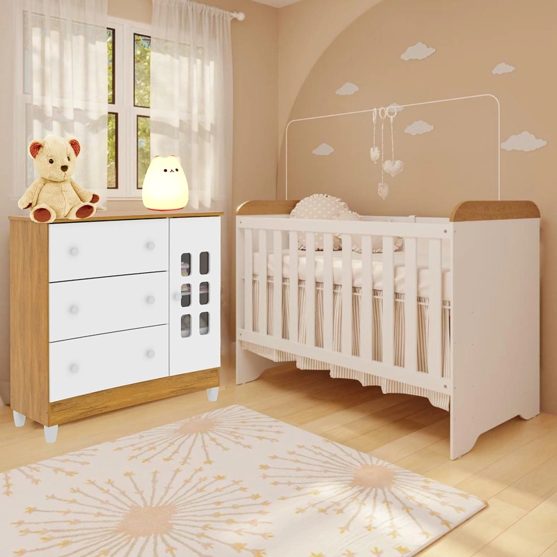 COMODA MARIA 4 CAJONES CON PUERTA EN COLOR BLANCO MIEL - 2