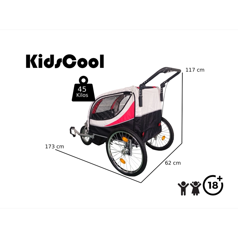 CARRITO JOGGER BABY TRAILER PARA 2 NIÑOS ROJO - 3