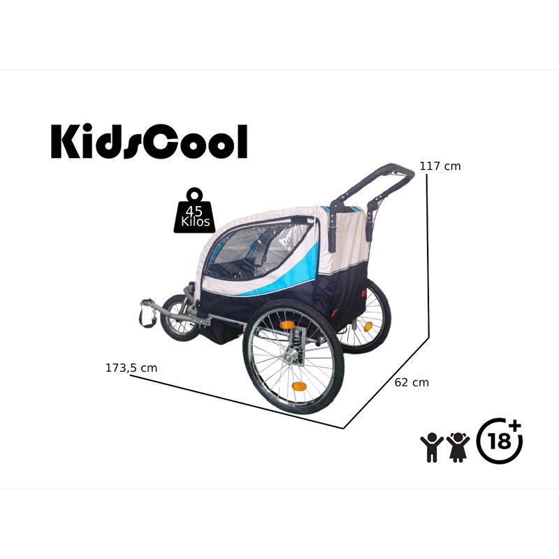 CARRITO JOGGER BABY TRAILER PARA 2 NIÑOS AZUL - 3