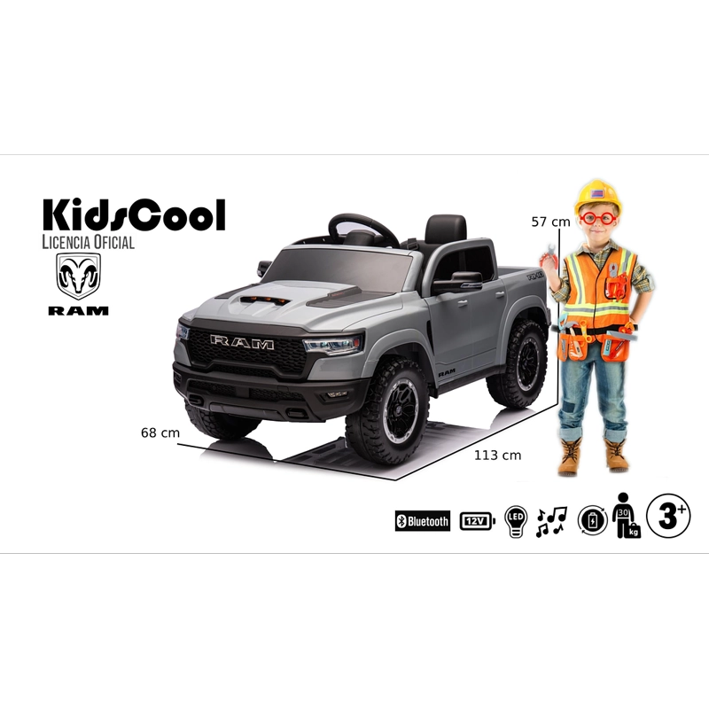 CAMIONETA A BATERIA RAM 1500 RHO TRUCK 12V GRIS - 4