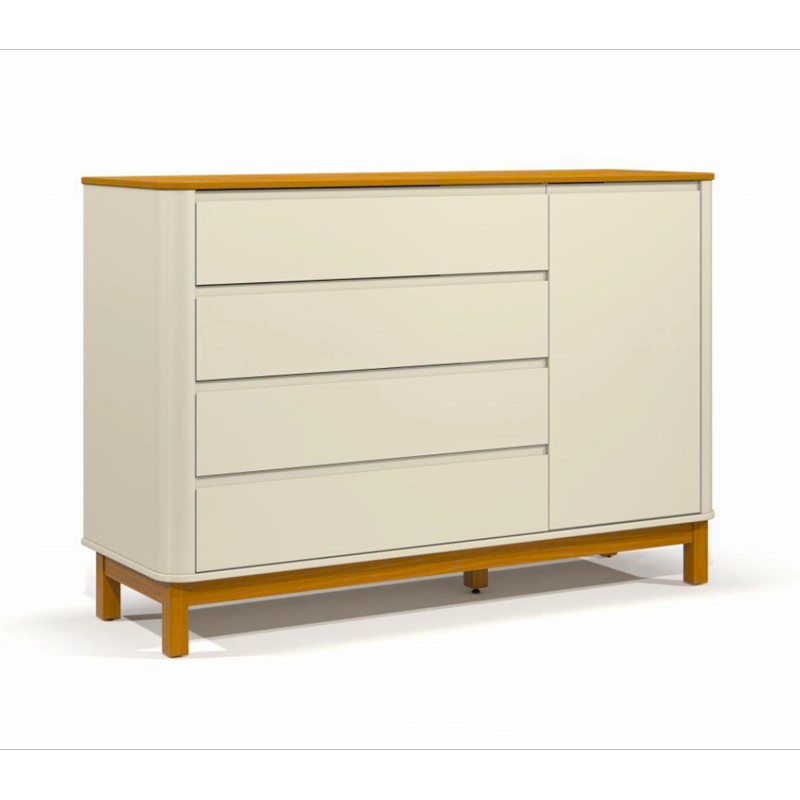 COMODA FLOW 4 CAJONES + PUERTA BEIGE ECO WOOD - 1